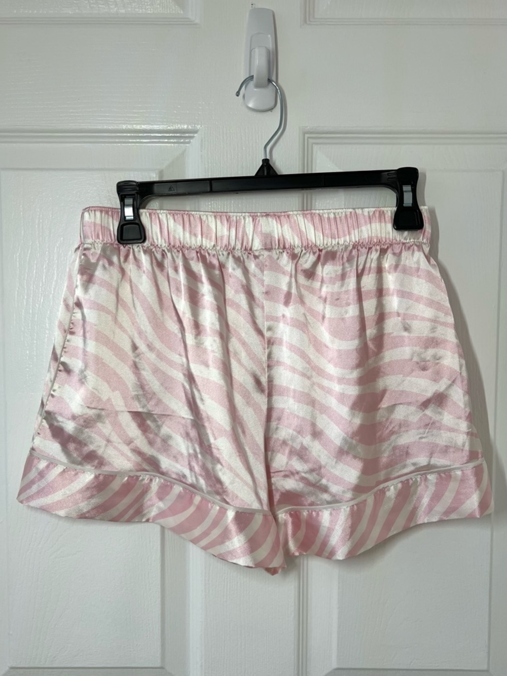 Victoria's Secret Silk Satin Pink & White Zebra  Stripe Lounge Pajama Shorts
